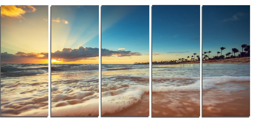 Exotic Beach in Dominican Republic, Seashore Canvas Art Print, 60"x28", 5 Panels