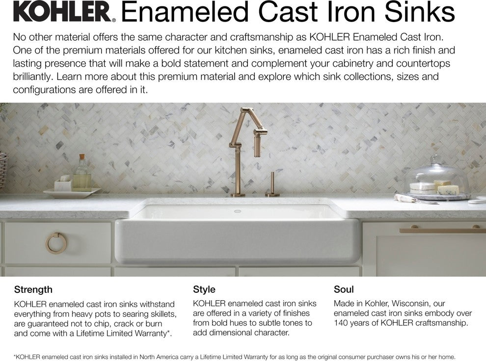 Kohler K-6589-U Northland 15" Undermount Single Basin Cast Iron - White