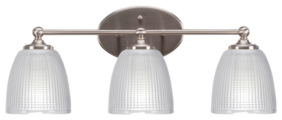 Capri 3-Light Bath Bar, Brushed Nickel/Clear Ribbed