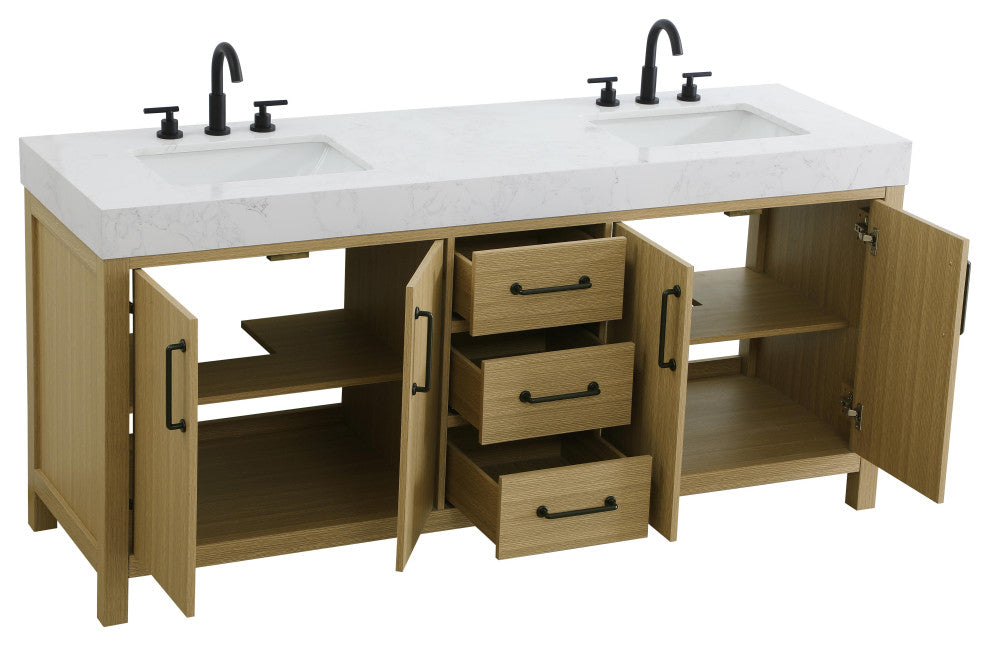 Home Living 72" Double Bathroom Vanity, Honey Brown