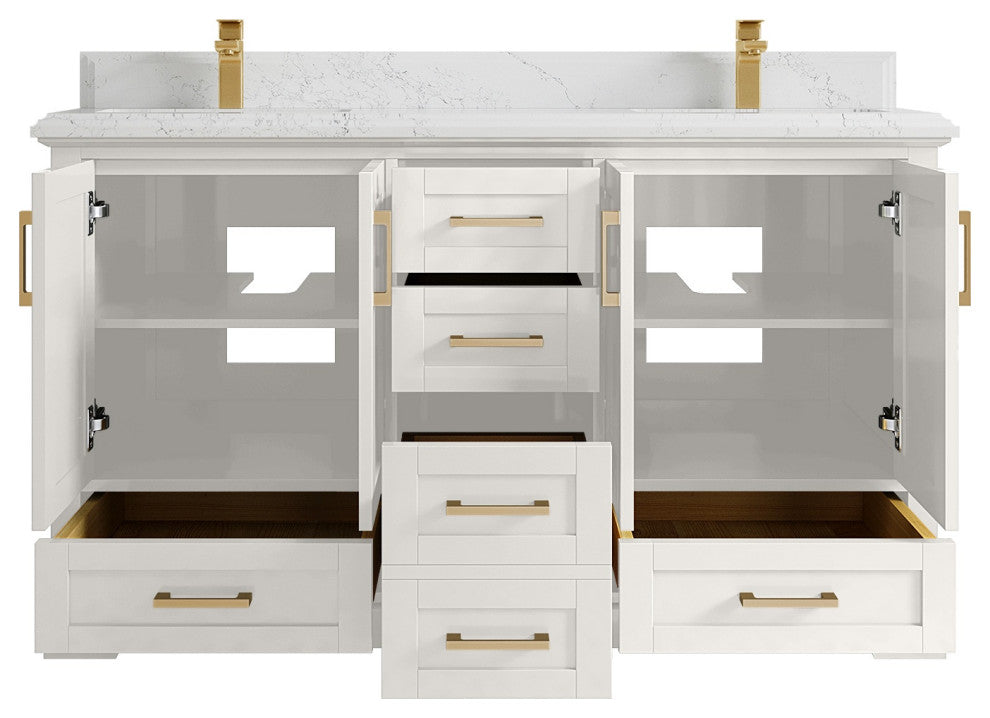 Boston 60" Double Bathroom Vanity in Alabaster 1.5" Empira Quartz