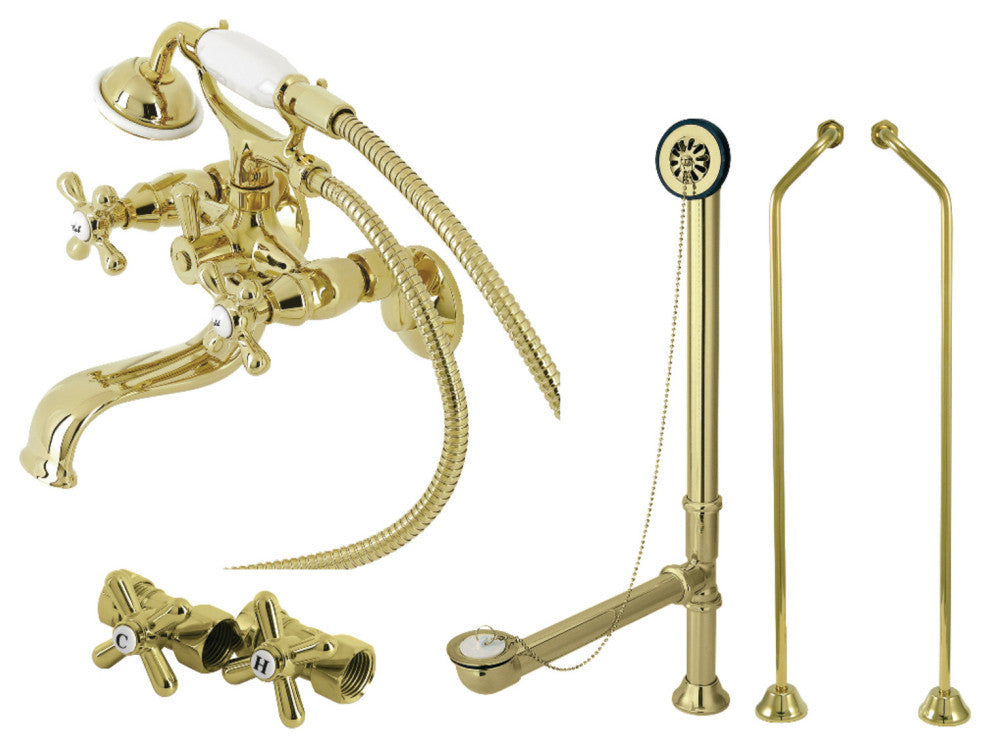 CCK225PBD Wall Mount Tub Faucet Package With Supply Line, Polished Brass