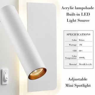 Modern White LED Wall Sconce With Switch,5W 4000K