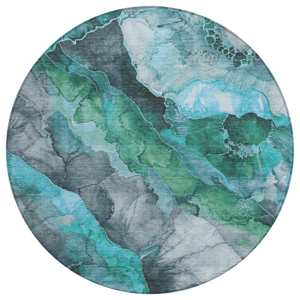 Machine Washable Indoor/Outdoor Chantille ACN1864 Teal 8' x 8' Round Rug
