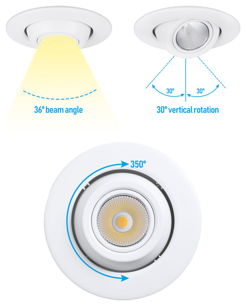 4 Pack 4" LED Gimbal Recessed Light Dimmable, ETL, 5000K Daylight