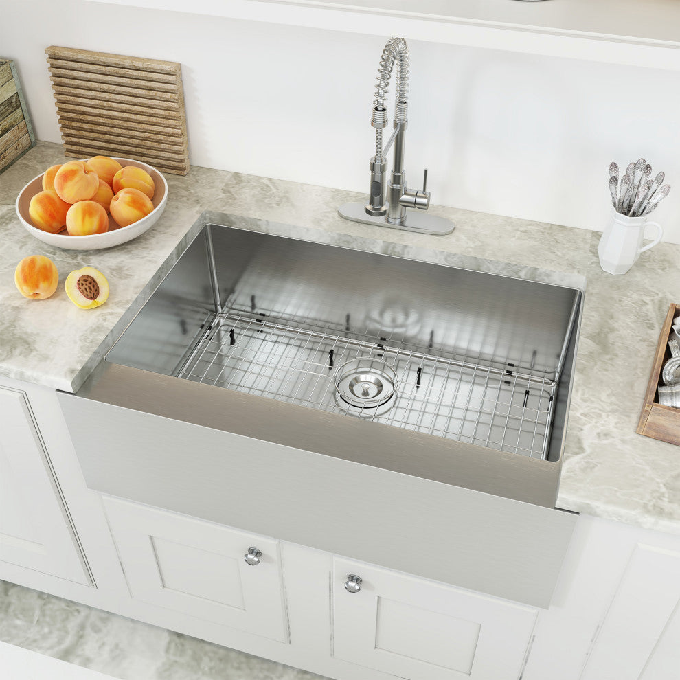 Stainless Steel Farmhouse Single Bowl Kitchen Sink with Accessories