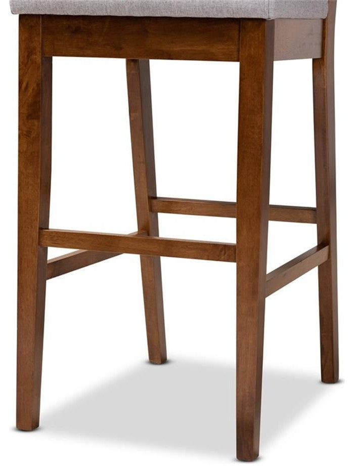 Gray Fabric Upholstered & Walnut Brown Finished Wood 2-Piece Bar Stool Set