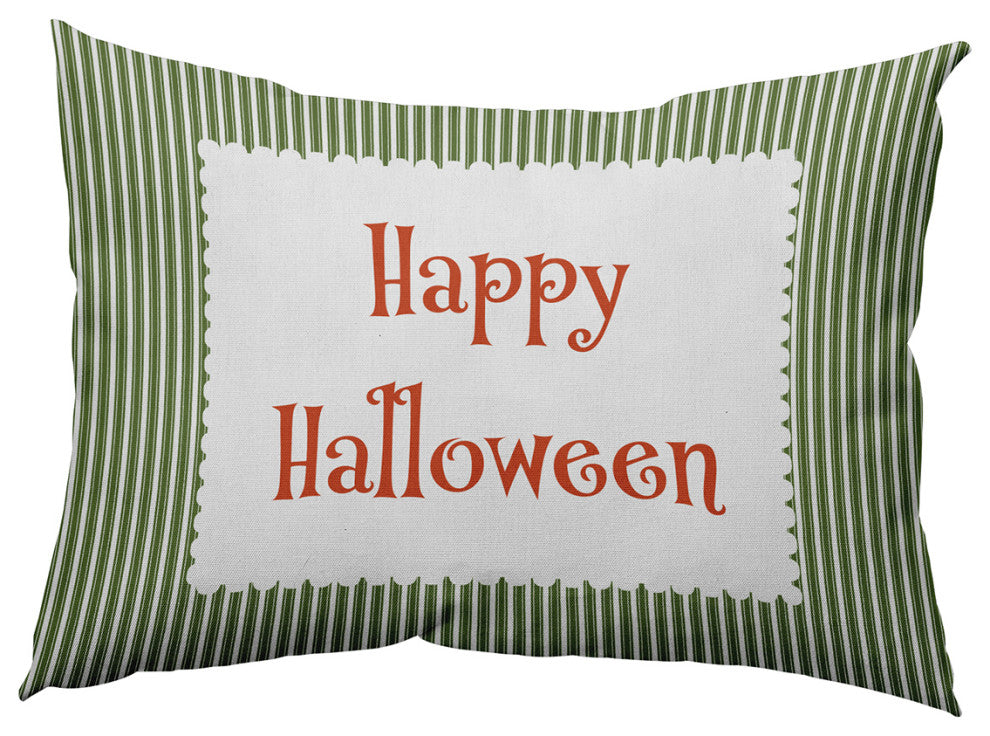 Happy Halloween Ticking Accent Pillow, Scallion, 14"x20"