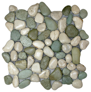 Sea Green & White Glazed Pebble Tile: Finely sorted stones for dÃ©cor