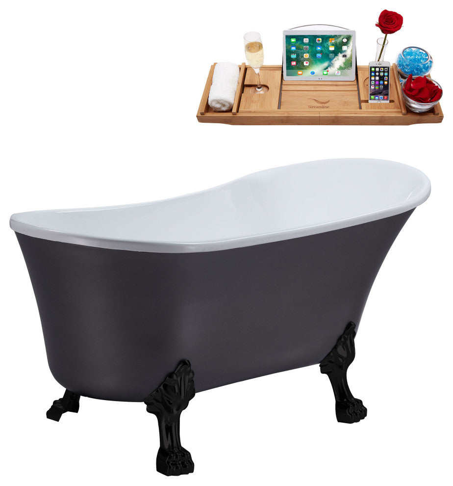 55" Streamline N359BL-IN-BGM Clawfoot Tub and Tray With Internal Drain