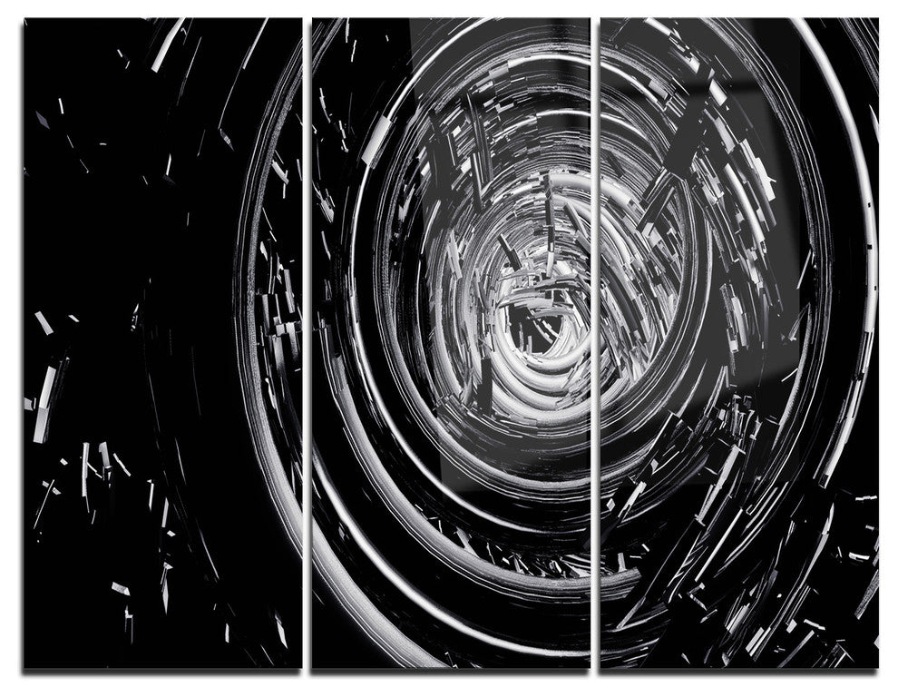 "Fractal 3-D Black Whirlwind" Metal Wall Art, 3 Panels, 36"x28"