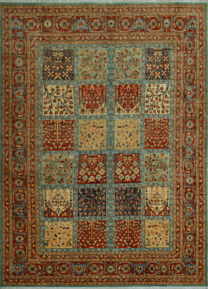 Handmade Aria Naeemah Blue/Rust Rug, 8'11x11'8