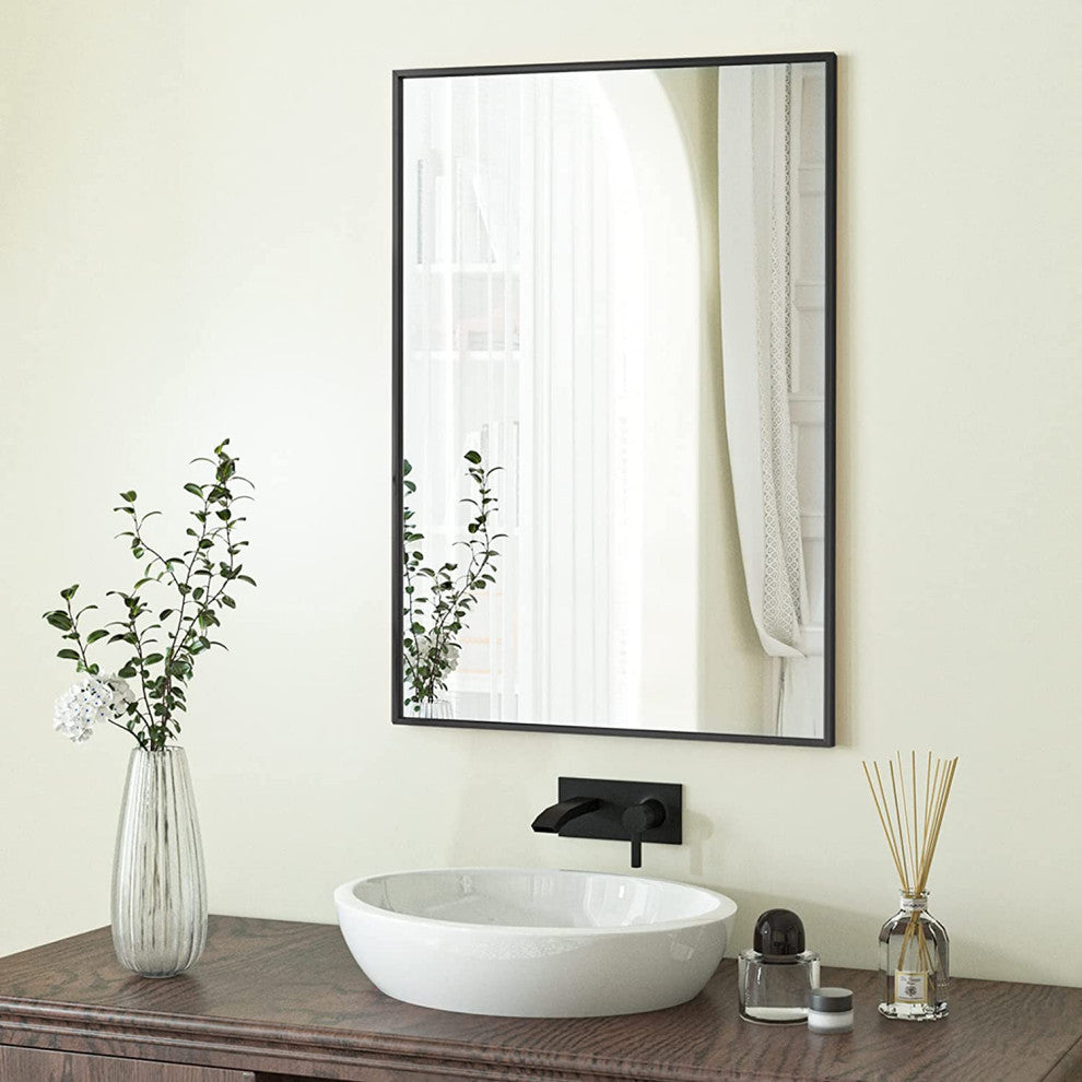 Easly Rectangular Aluminum Alloy Framed Mirror, Black, 26x38