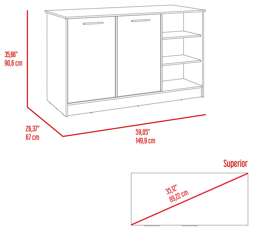 DEPOT E-SHOP Mars Kitchen Island, White/Dark Brown