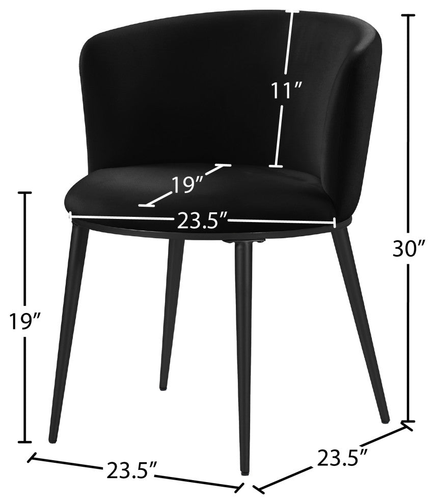 Skylar Dining Chair, Set of 2, Black Velvet, Matte Black Iron Legs