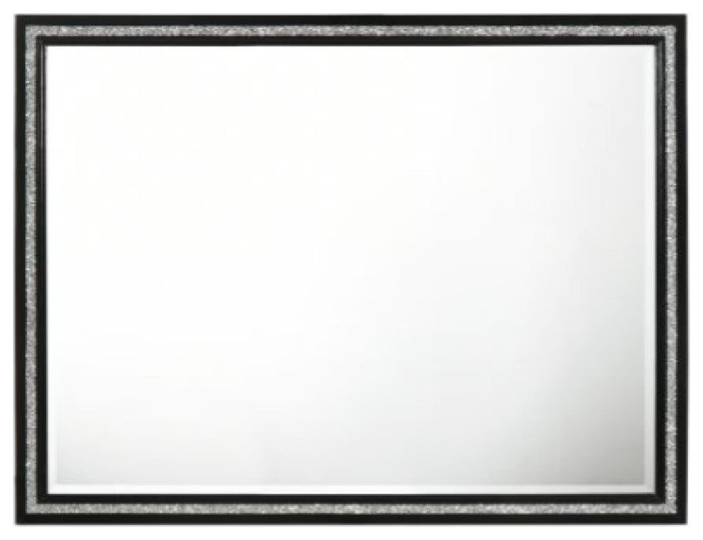 Benzara BM275075 Solid Wood Mirror, Shimmering Silver Accent, Landscape, Black