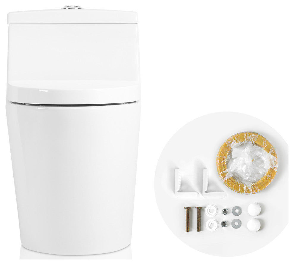 Sinber 28" One Piece Bathroom Toilet with Cotton White Finish and and Dual Flush