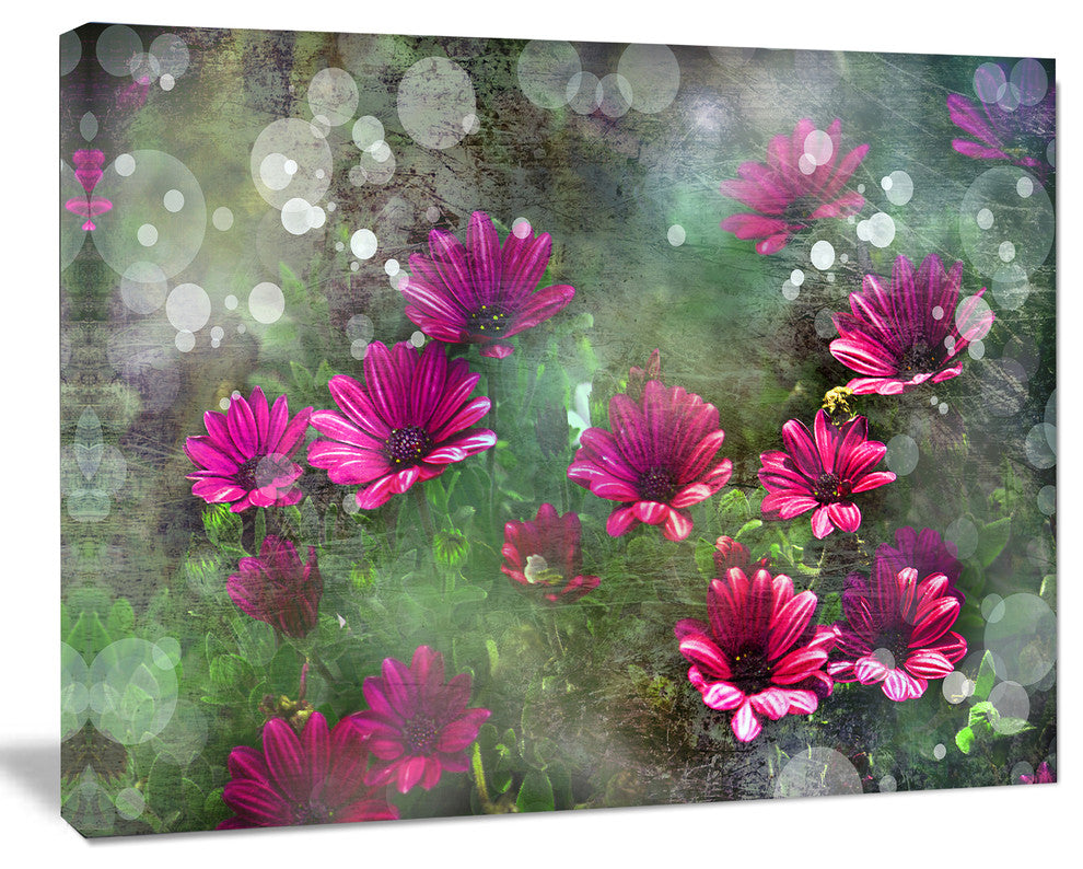 Red and Pink Flowers on Green, Large Floral Canvas Artwork, 40"x30"