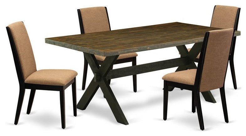 X677La147-5, 5-Piece Set Jacobean Table and 4 Linen Fabric Chairs, Black