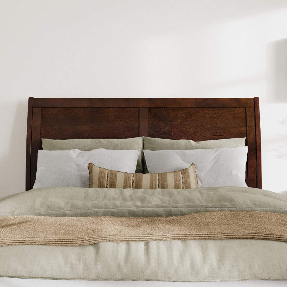 AFI Portland Queen Wood Sleigh Headboard with USB Charging Station in Walnut