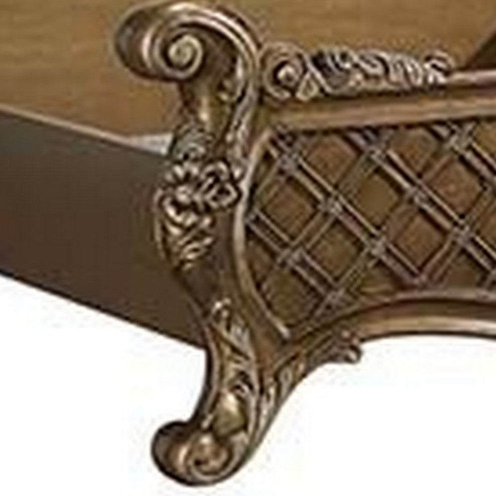 Benzara BM269548 Eastern King Bed, Intricately Carving/Tufting, Gold/Brown
