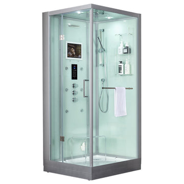 Platinum Arezzo Walk-in Steam Shower Sauna Spa w/ jets Smart TV Bluetooth, White, Left Position