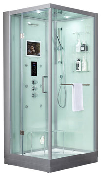 Platinum Arezzo Walk-in Steam Shower Sauna Spa w/ jets Smart TV Bluetooth, White, Left Position