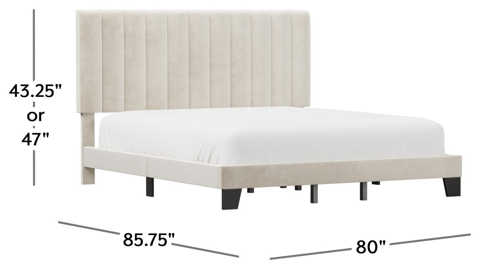 Hillsdale Crestone Adjustable Height Channel Upholstered Full Platform Bed, Cream, King Bed