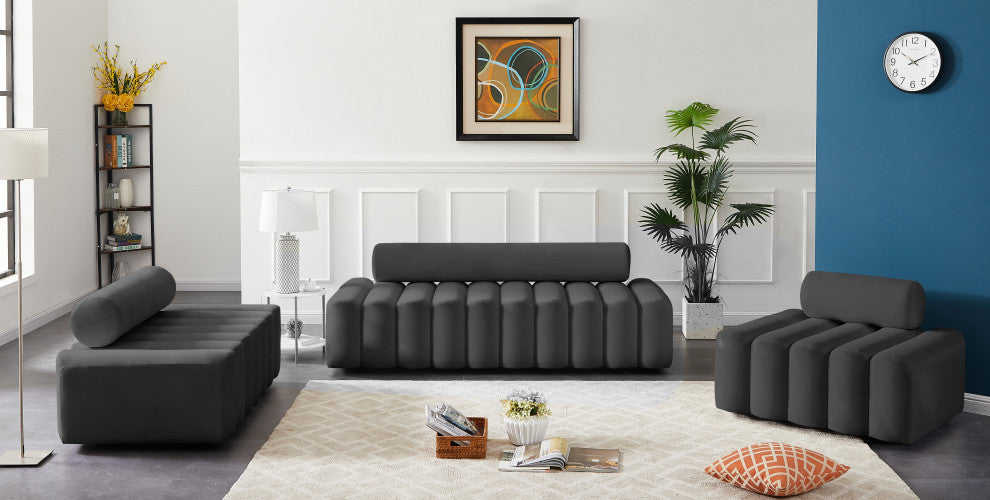 Melody Velvet Upholstered Chair, Gray, Loveseat