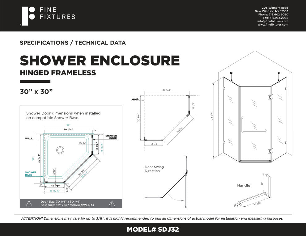 Shower Enclosure Neo Angle Frameless Tempered Glass, Polished Chrome, 30" X 30"