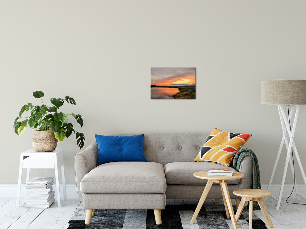 Farmhouse Style Wall Art: Sunset Woodland Marsh  Canvas, 12" X 16"