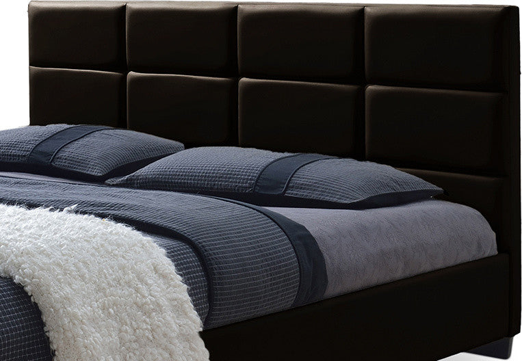 Vivaldi Dark Brown Faux Leather Padded Platform Base Queen Size Bed Frame