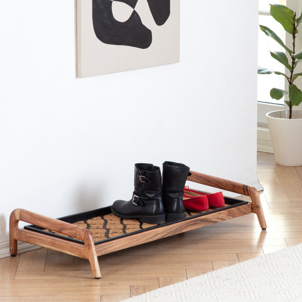 Single-Tier Natural Stand With 3-Pair Rubber Boot Tray Shangri-La