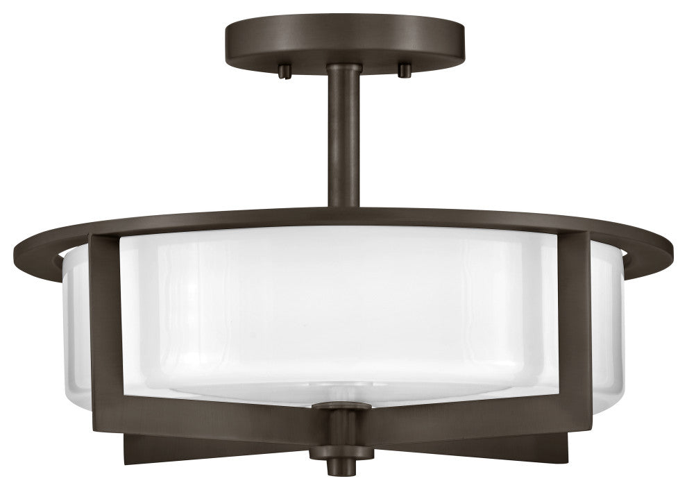 Hinkley 15.25" Baxley Semi-Flush Ceiling Light - Black Oxide + Cased Opal
