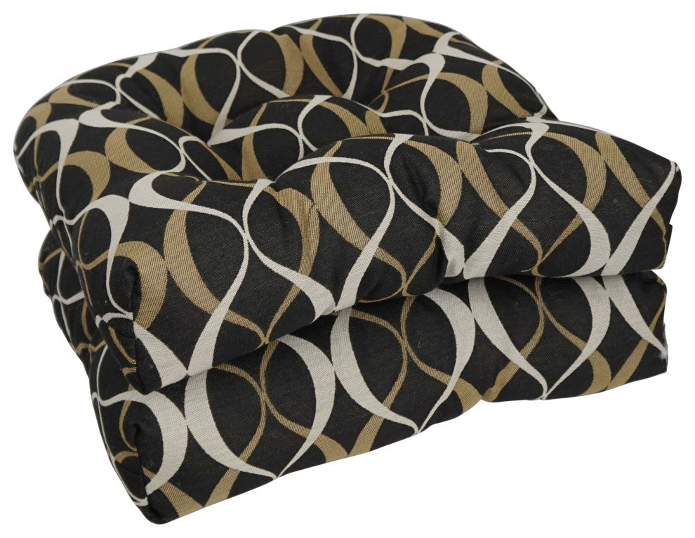 19" U-Shaped Premium Outdoor Tufted Dining Chair Cushions, Set of 2, Duo Noir