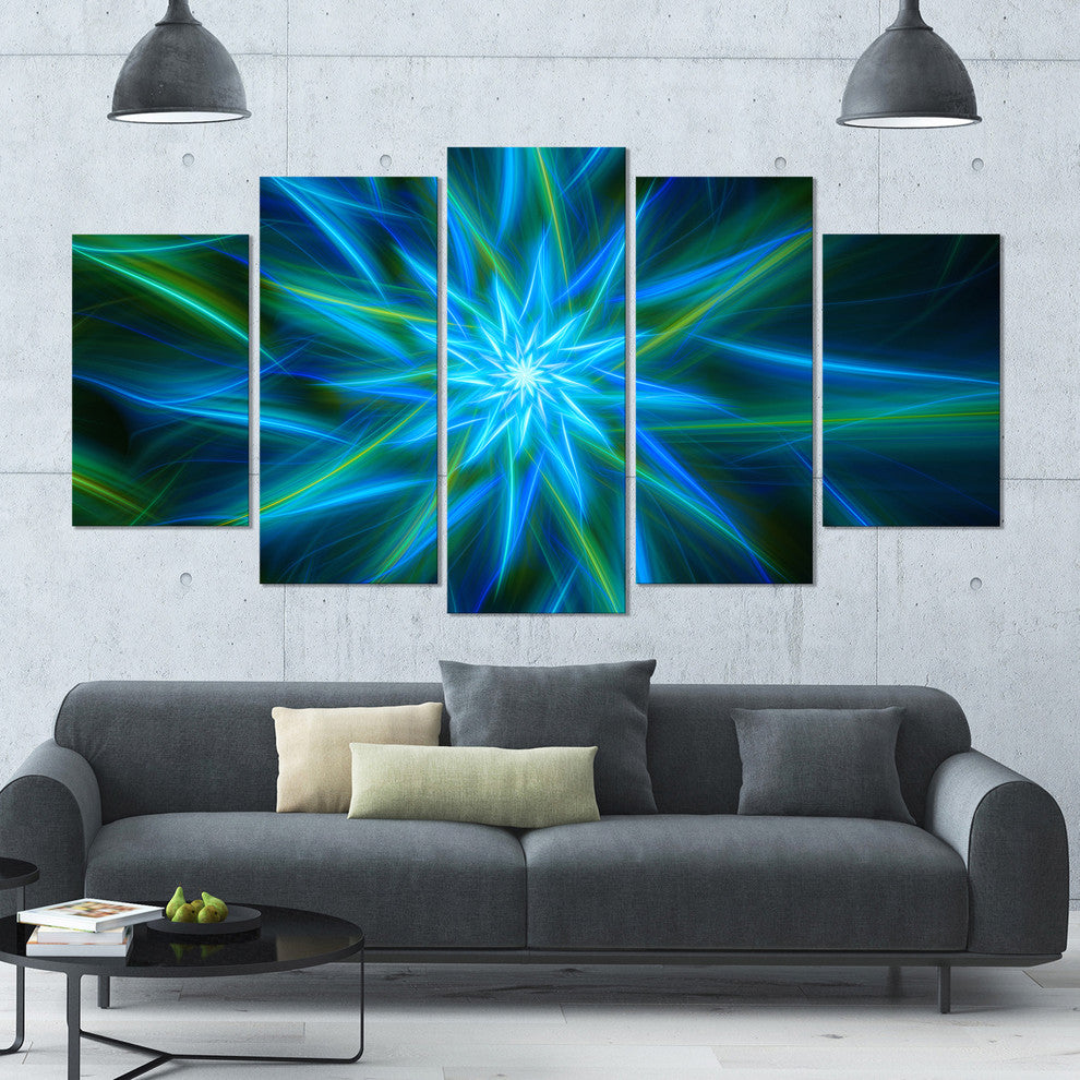 Shining Turquoise Exotic Flower, Floral Canvas Art Print, 60"x32", 5 Panels