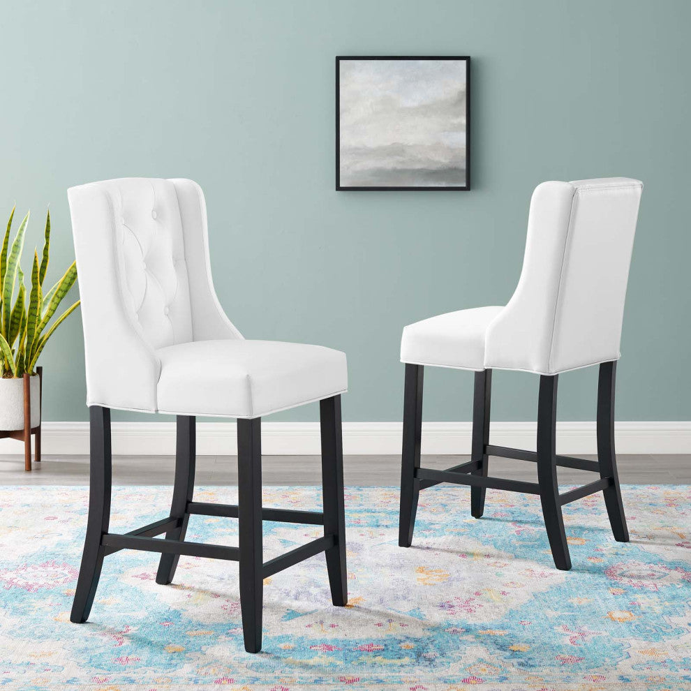 Baronet Counter Bar Stool Faux Leather Set of 2 - White