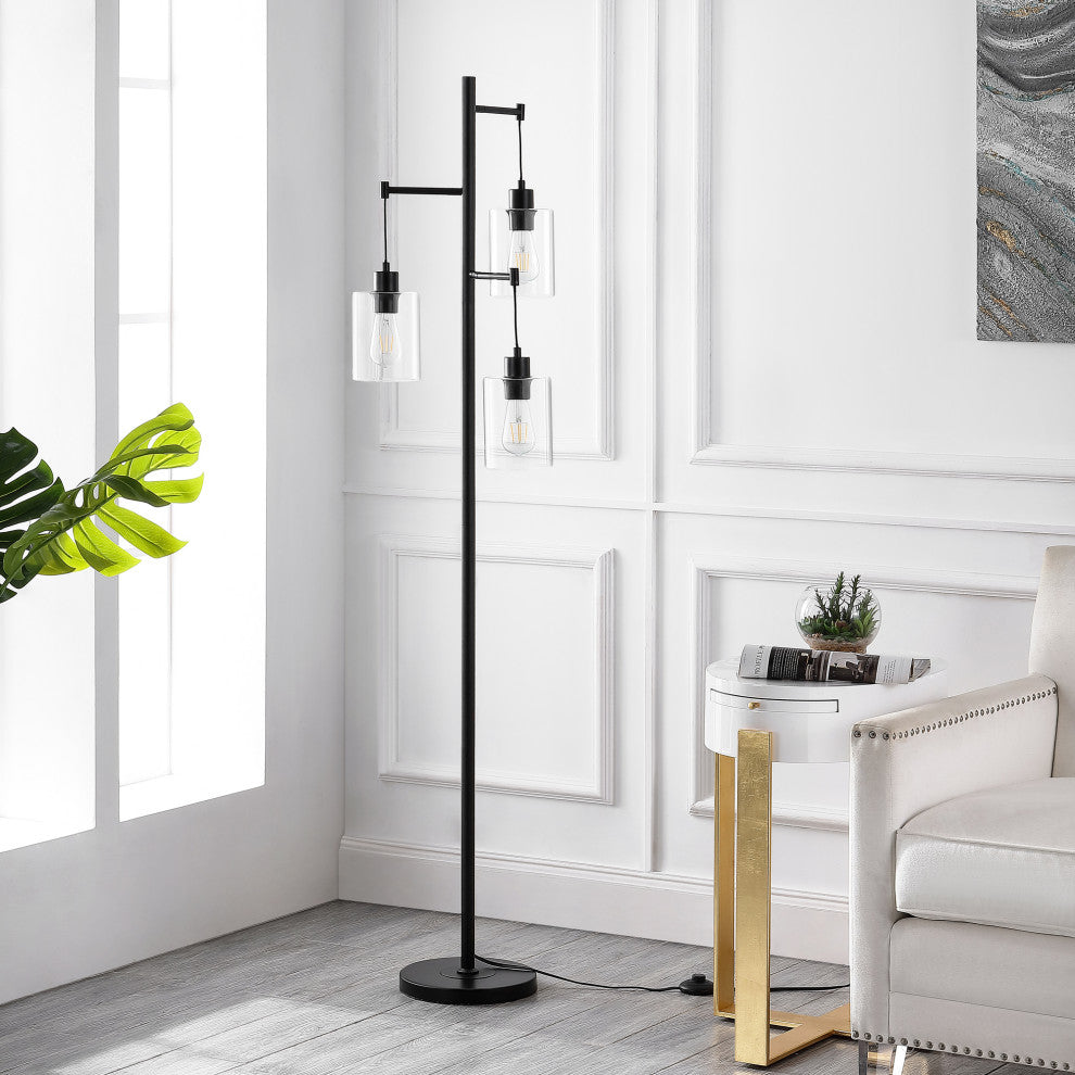 Modern 69" 3-Light Tree Floor Lamp With Glass Shades, Clear Shades