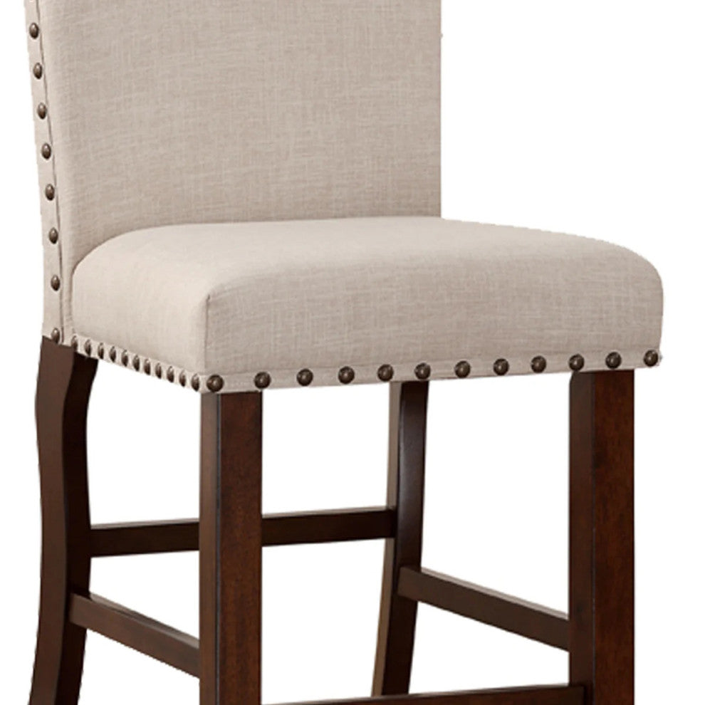 Benzara BM166612 Rubber Wood Studded Trim High Chair ,Cherry Brown, Set of 2