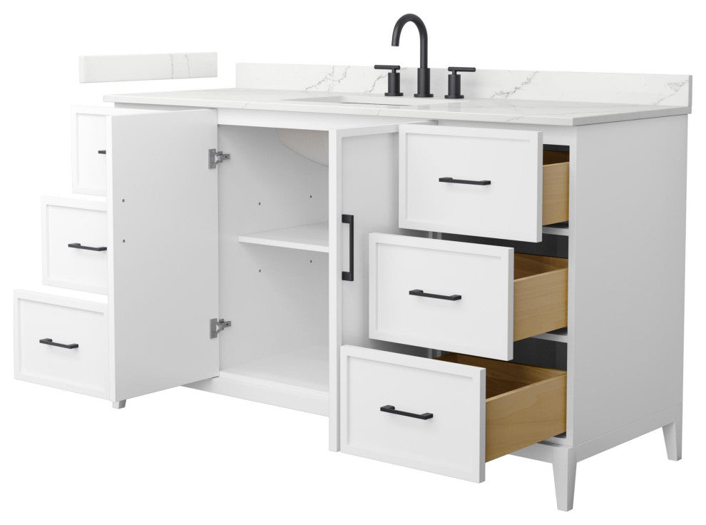 Elan 60" Single Vanity, White, Giotto Quartz Top, 3-Hole, Black Trim