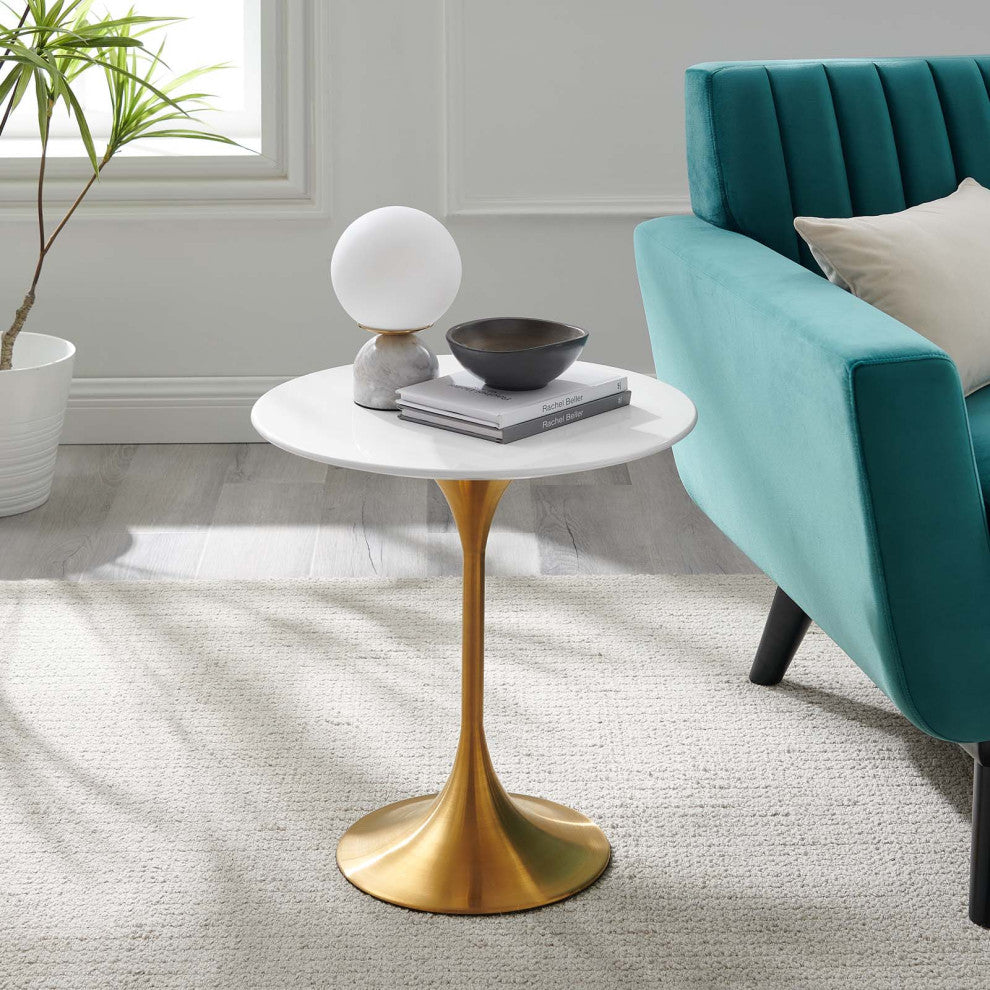 Lippa 20" Round Side Table, Gold White
