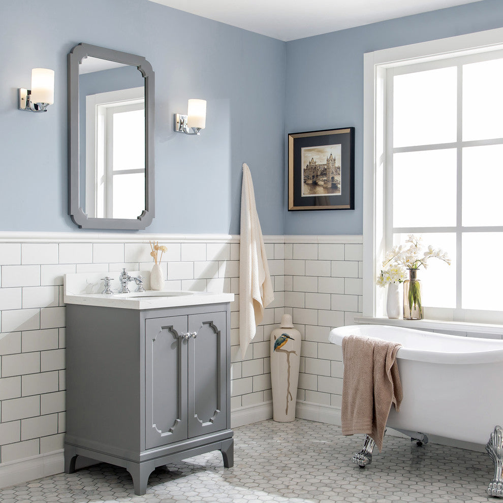 24" Wide Cashmere Gray Single Sink Quartz Carrara Bathroom Vanity