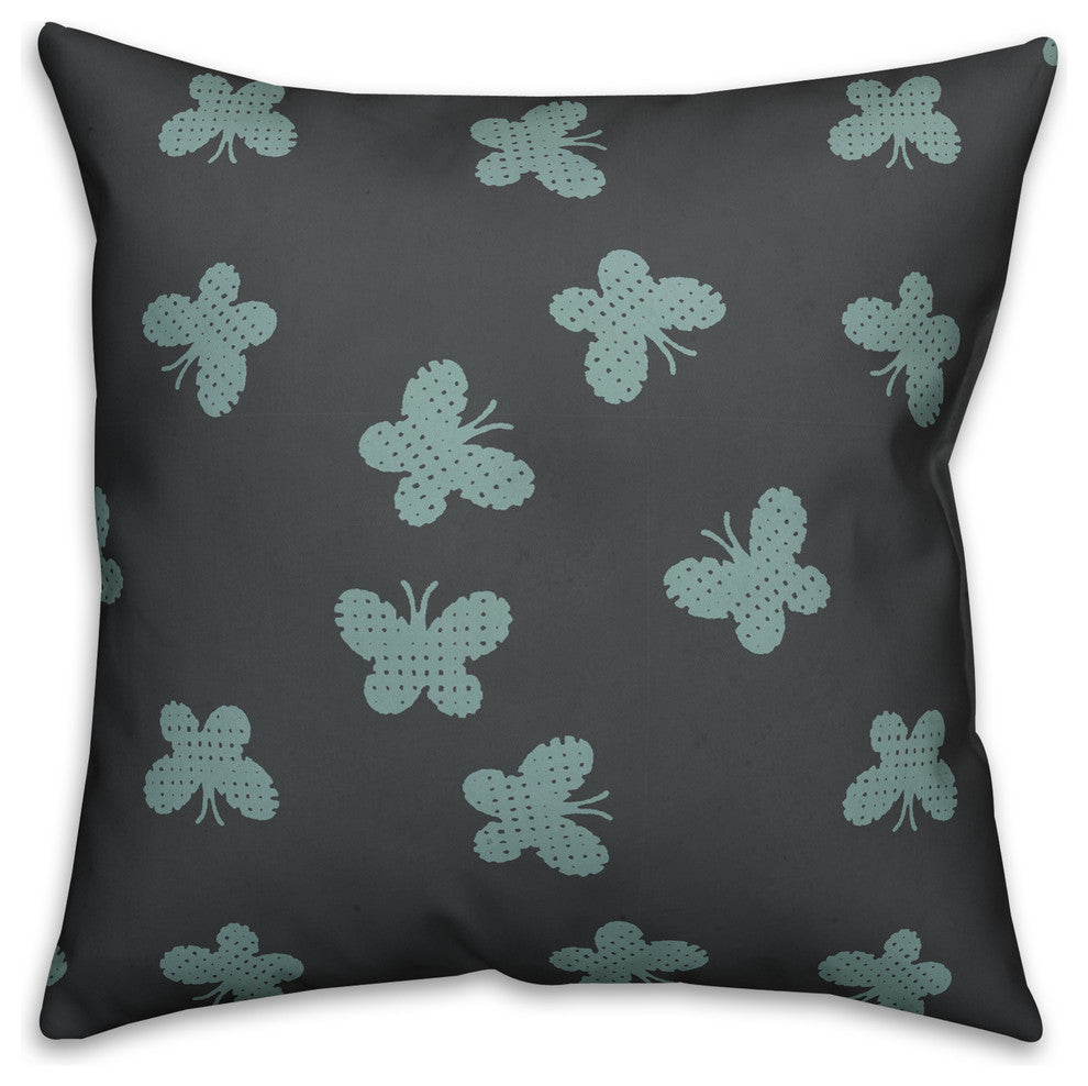 Butterfly Pattern, Blue Throw Pillow, 18"x18"