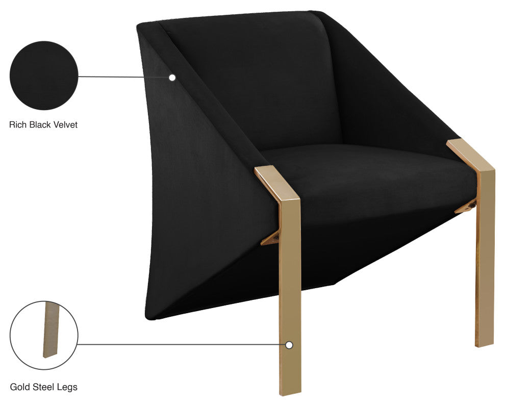 Rivet Velvet Upholstered Accent Chair, Black