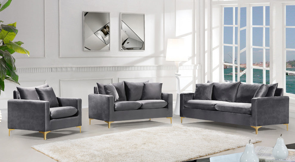 Naomi Velvet Upholstered Loveseat, Gray