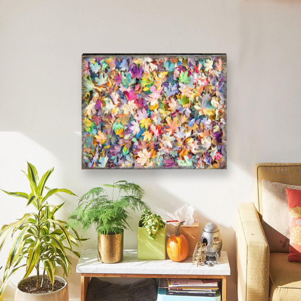 Colorful Leaves Art Wooden Wall Art, Small 12x9