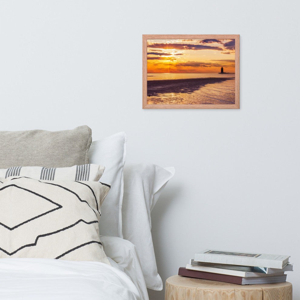 Cape Henlopen at Sunset Coastal Landscape Framed Photo Paper Wall Art Prints, Red Oak, 12" X 16"