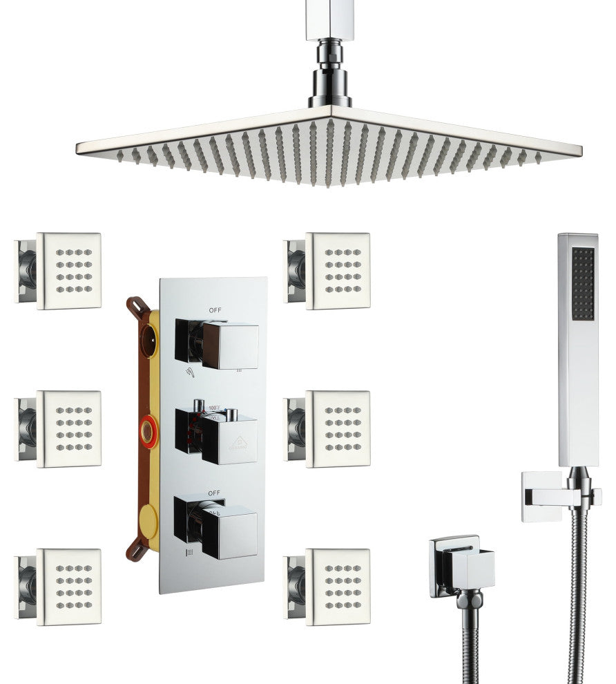 CASAINC 12" Ceiling Mounted Luxury LED Shower Head Handheld Spray, Chrome