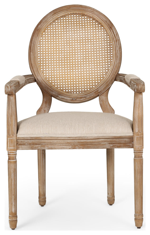Comisky Fabric Upholstered Wood and Cane Expandable 7-Piece Dining Set, Natural Brown/Beige