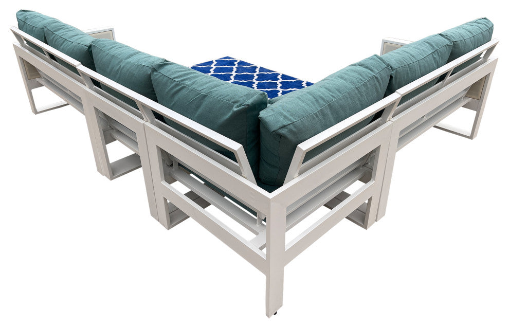 Denver 5-Piece Aluminum Outdoor Patio Sectional Sofa Set with Cushions, Cast Breeze Acrylic